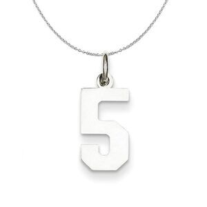 Silver, Athletic Collection Medium Polished Number 5 Necklace - 24 In